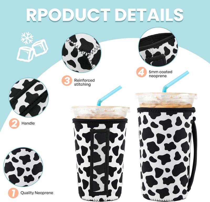 3 Pack  Iced Coffee Sleeves for Iced Coffee Cups or Drinks  Neoprene Insulated Sleeves for Hot and Cold Drinks from , Dunkin, And More (Cows)