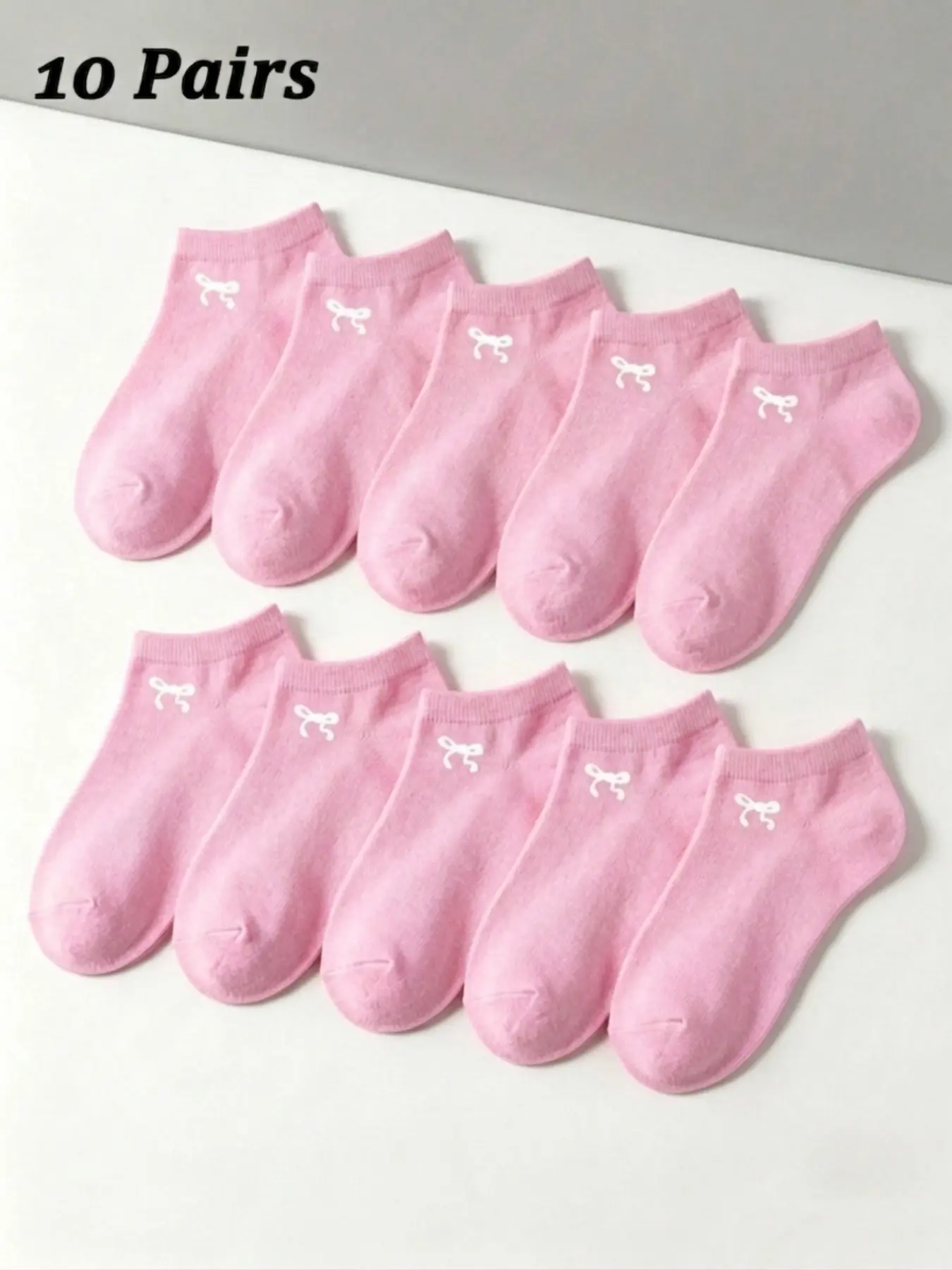 10 Pairs Bulk Cute Bow Print No Show Invisible Ankle Socks, Women's Breathable Cotton Low Cut Casual Socks, Pink Sweet Coquette Style Liner Socks for Sneakers
