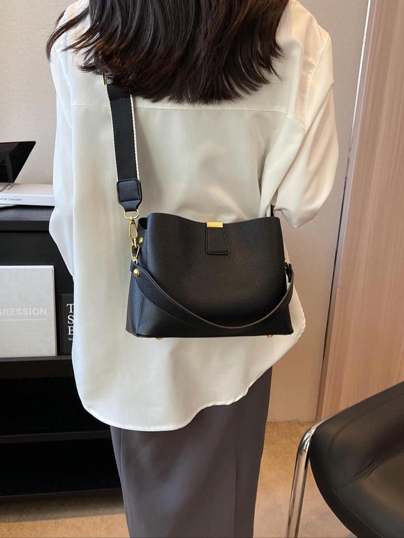 Women's Fashionable Solid Color Bucket Bag, Casual Versatile PU Leather Crossbody Bag, Trendy All-match Commuter Bag for Daily Used