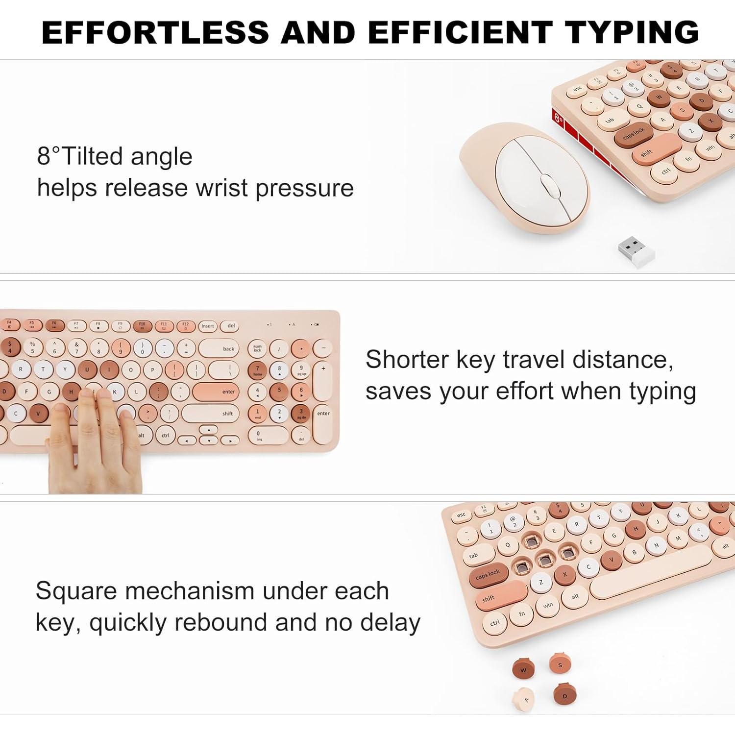 Keyboard and  Combo, Retro Typewriter Keyboard with Round Keycaps, 2.4GHz USB Cute  Keyboard  for Computer, Desktop, Laptop (Milk  Colorful)