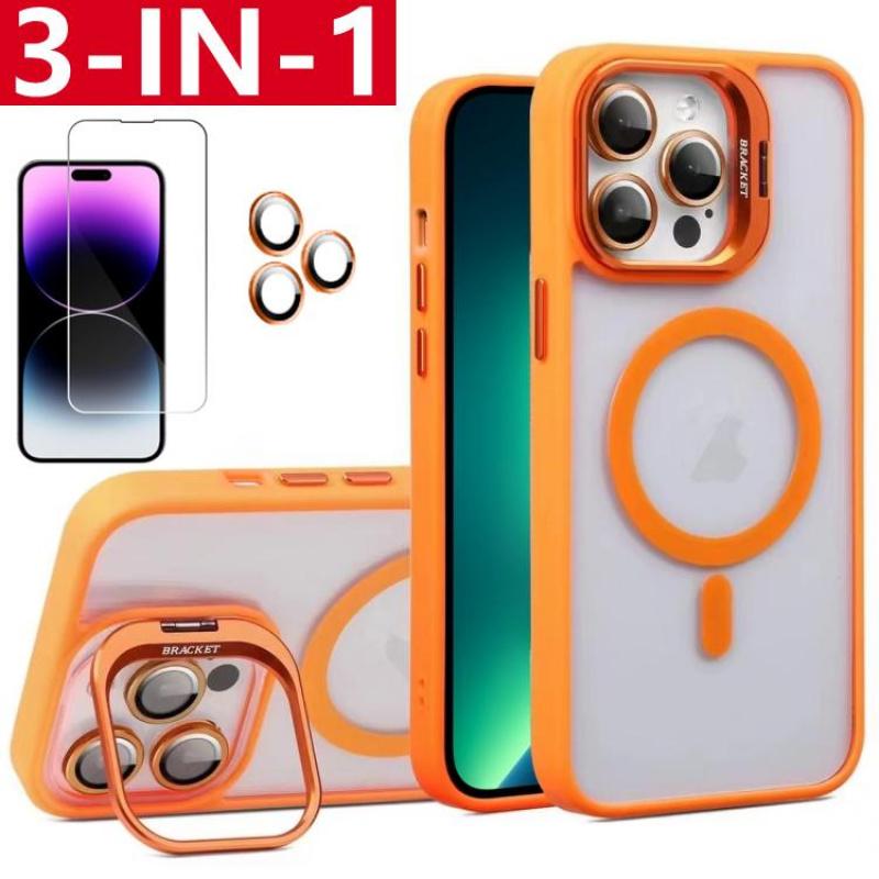 3-in-1 Shockproof Stand Protective Case for iPhone 17 Pro Max 17 16 15 14 13 12, with Screen Protector & Camera Lens Protector iPhone Case Cover