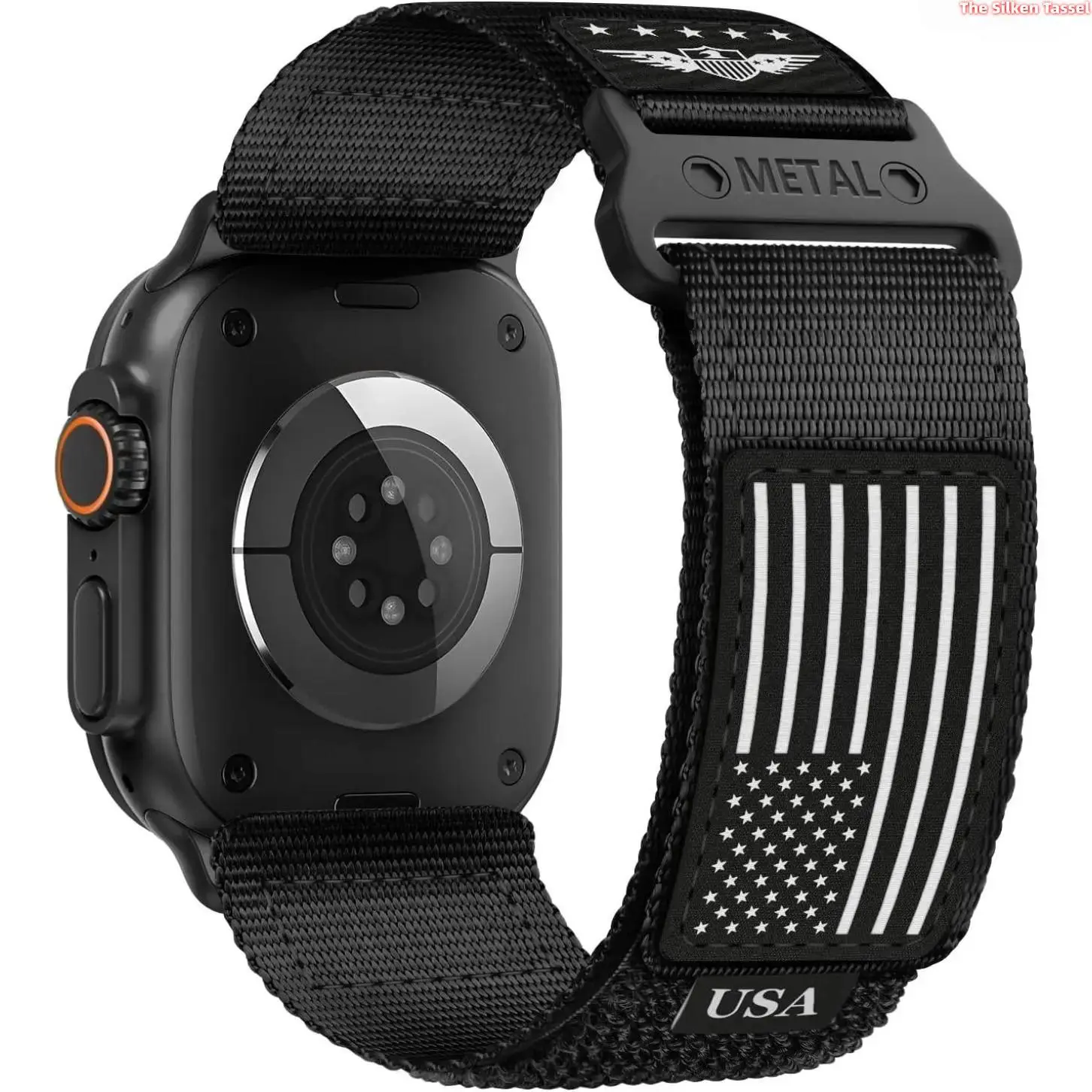 2026 Rugged Nylon Stars-Stripes Flag Band for Apple Watch Ultra 3/2, Men Soft Woven Sport Strap, Compatible iWatch Series 11-3 SE 49mm 46mm 45mm 44mm 42mm (Strap Only) Wearable Tech Accessories Durable tiktokshopbacktoschool
