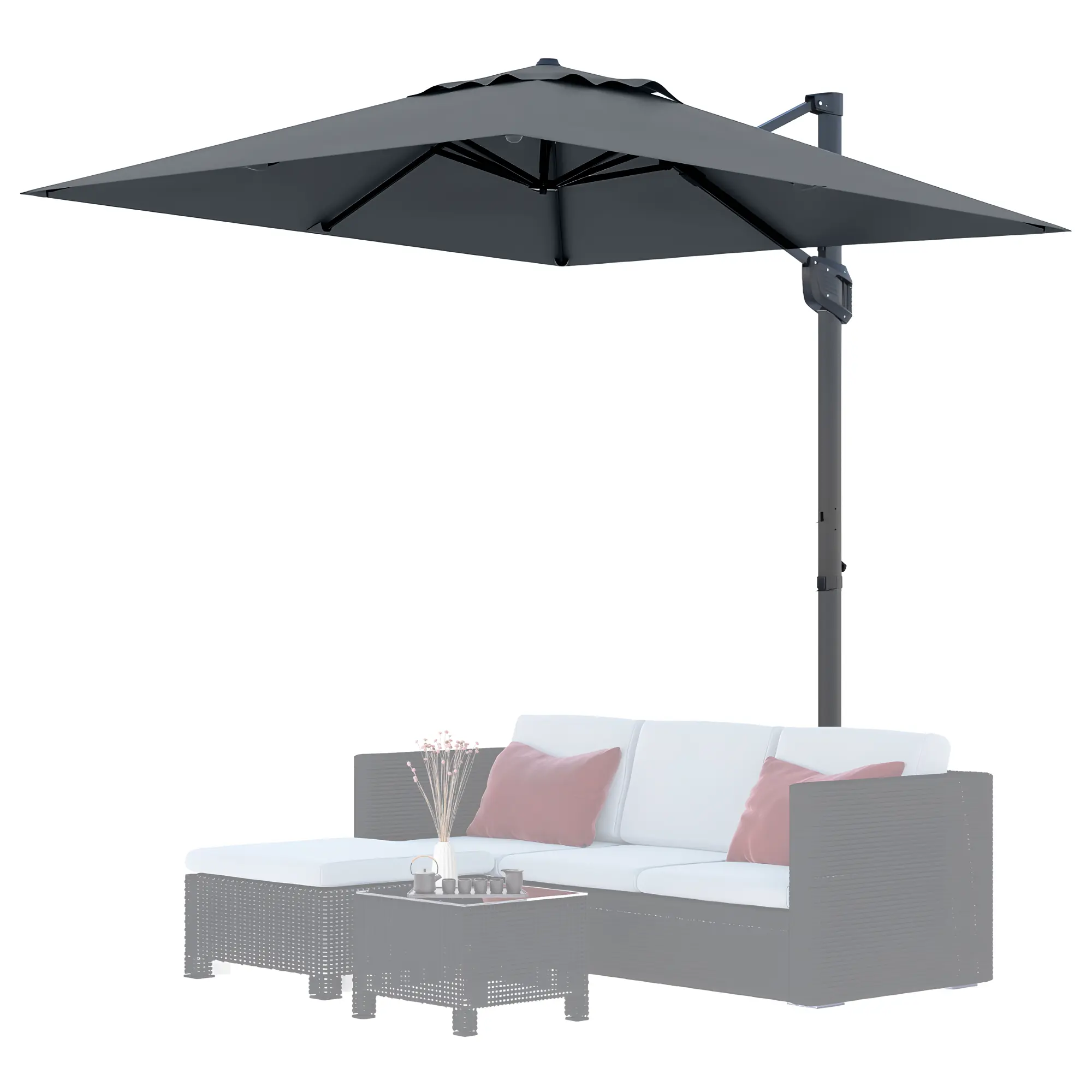 360° Rotating Offset Cantilever Patio Umbrella with Heavy Duty Sun Shade – 10x10 FT Large Square Outdoor Parasol – UV Protection, Wind Resistant