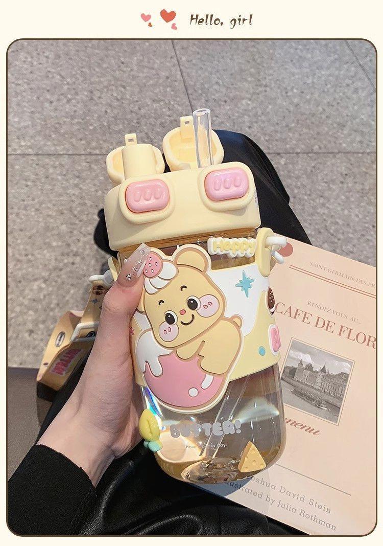 Cartoon Kawaii Kids Capybara Water Bottle With Straps and Straws One Cup for School and Festivals for Children Back To School