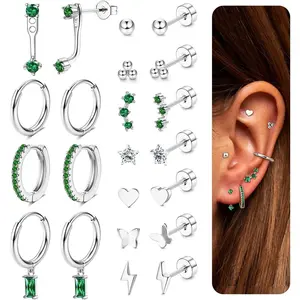 SAILIMUE Hypoallergenic Flat Back Earrings Gold Earrings Stacks Set Surgical Stainless Steel Cartilage Earring for Women Dainty Flatback Stud Small Hoop Earring Sets for Multiple Piercing