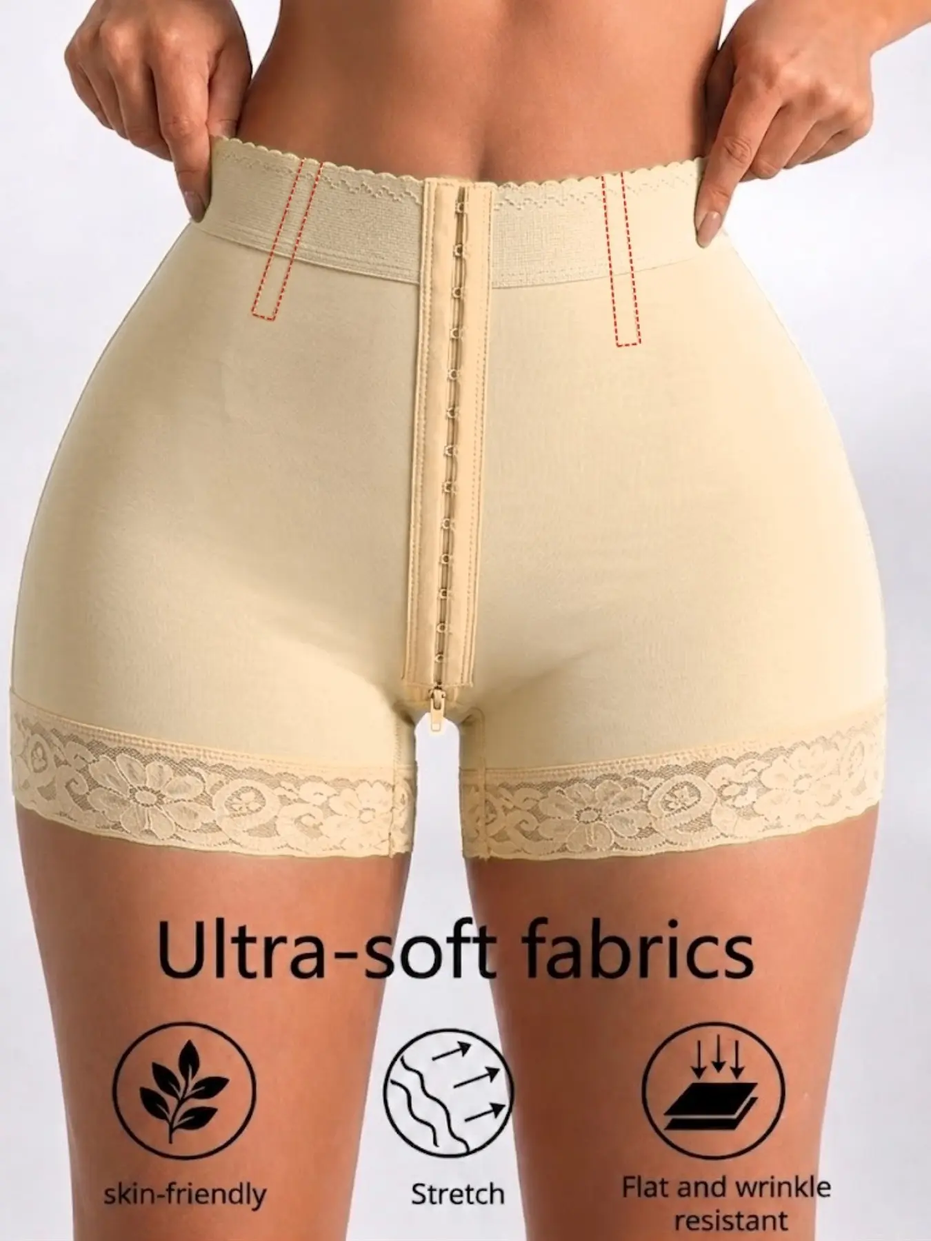1 Count Women's High Waist Sculpting Bottoms, Underwear, Colombian, Fajas, Lace Hem Anti-Curl Leg Openings Shapewear, Front Three Row Hook Closure Shorts, Crotch Zipper For Easy Access Panty, Butt Lifting And Tummy Control, Everyday Use