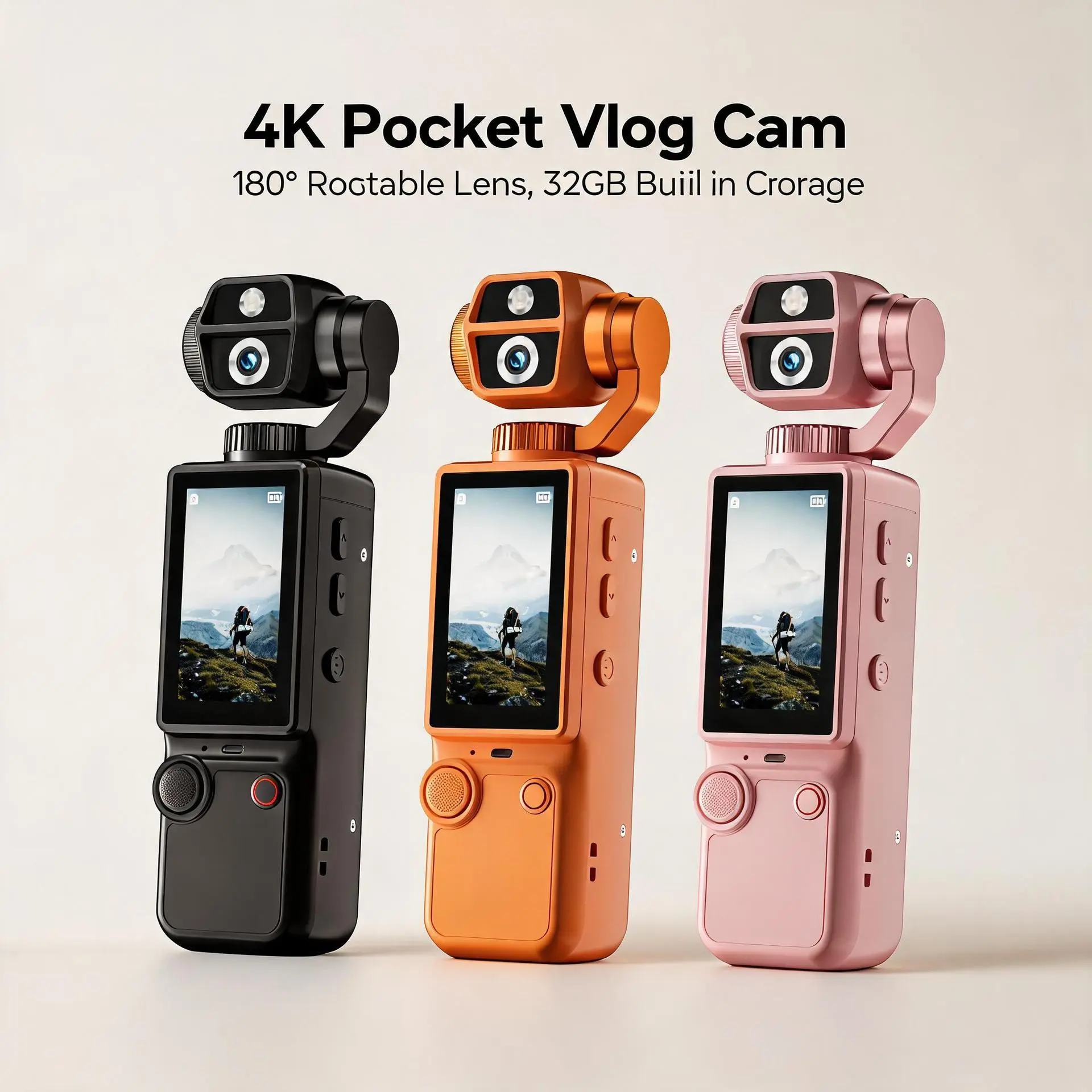 Q9 Pocket Vlogging Camera, 4K HD Recording 5MP Portable Action Cam, 3-Axis Gimbal Stabilizer, Auto Focus, Built-in Fill Light, 180° Rotatable Lens, 1.9 Inch Touch Screen, Support TF Card, Handheld Video Recorder for Travel Cycling Meeting YouTube Content