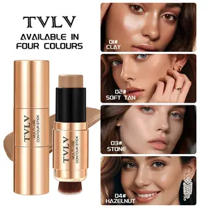 2 In 1 Cream Contour Stick with attached brush, 4 shades natural longwear highlighter shadow makeup for beginners women daily makeup