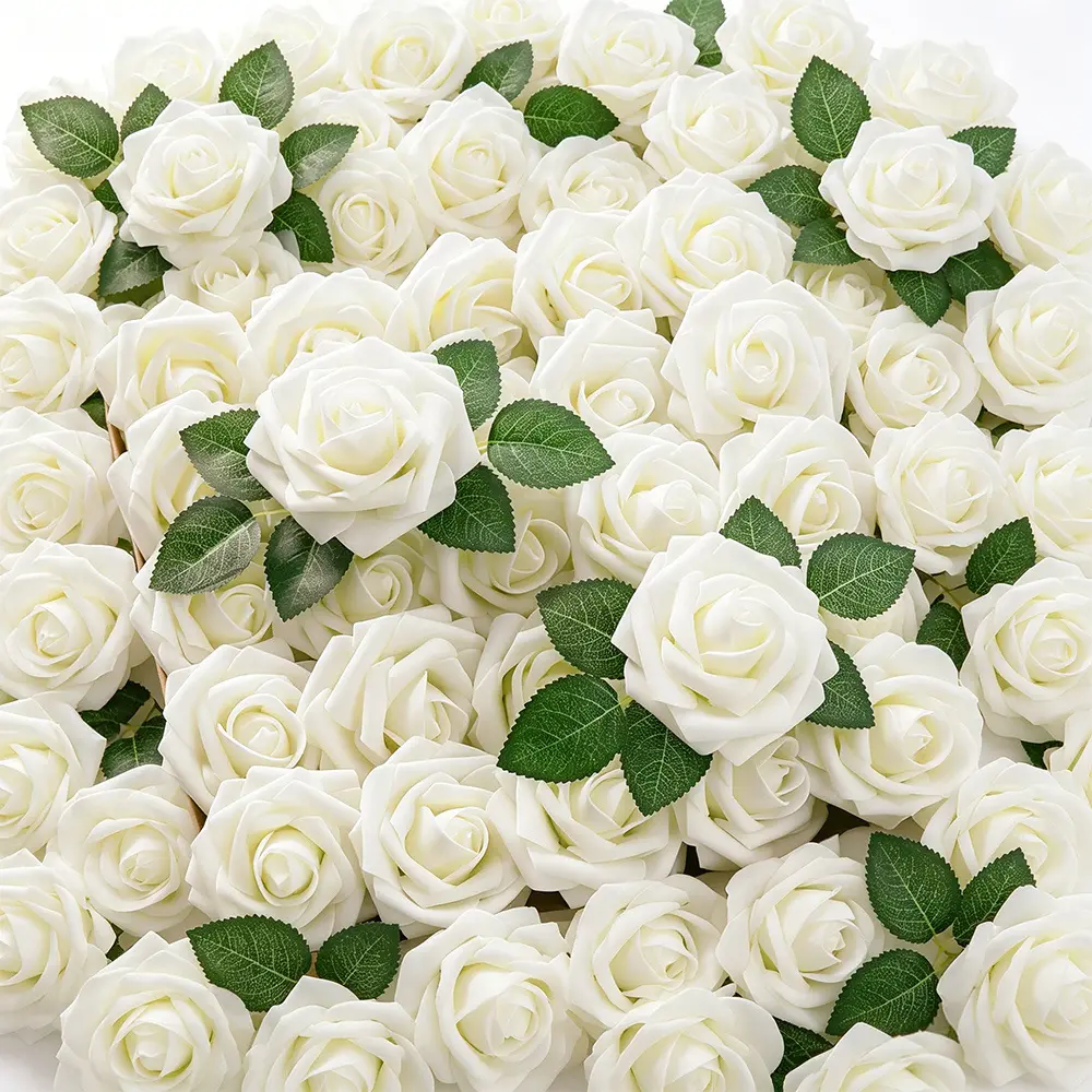 50pcs Artificial Flowers Rose Fake Roses with Stems Realistic Touch Foam Flowers, Perfect for Home, Wedding, Office Decor, Anniversary, Wedding Bouquet Table Centerpiece Party Supplies, Ideal for Valentine'S Day
