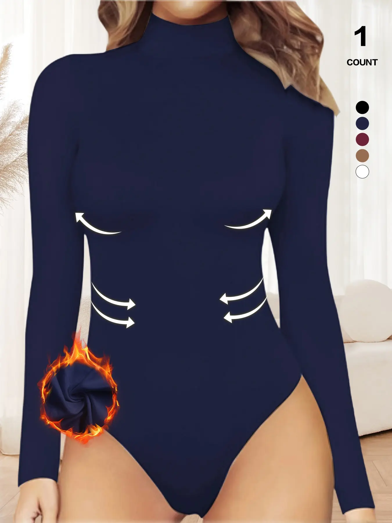 Women's Fall Mock Neck Long Sleeve Bodysuit 5 Pack, Slim Fit Body Shaping Tops, Fashionable Basic Shirts, Daily Wear Bodysuits