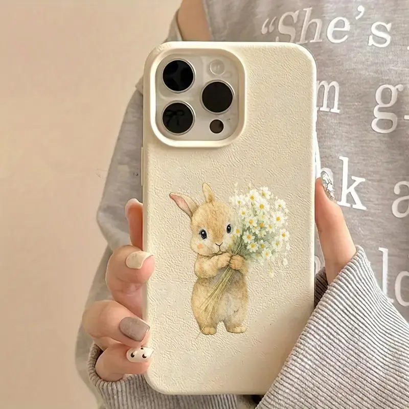 Baby Bunny Wildflower Phone Case, Cream Cottage Garden Animal Cover for iPhone 17 16 15 14 13 12 11 X Plus Pro Max, Rabbit Lover Spring Gift