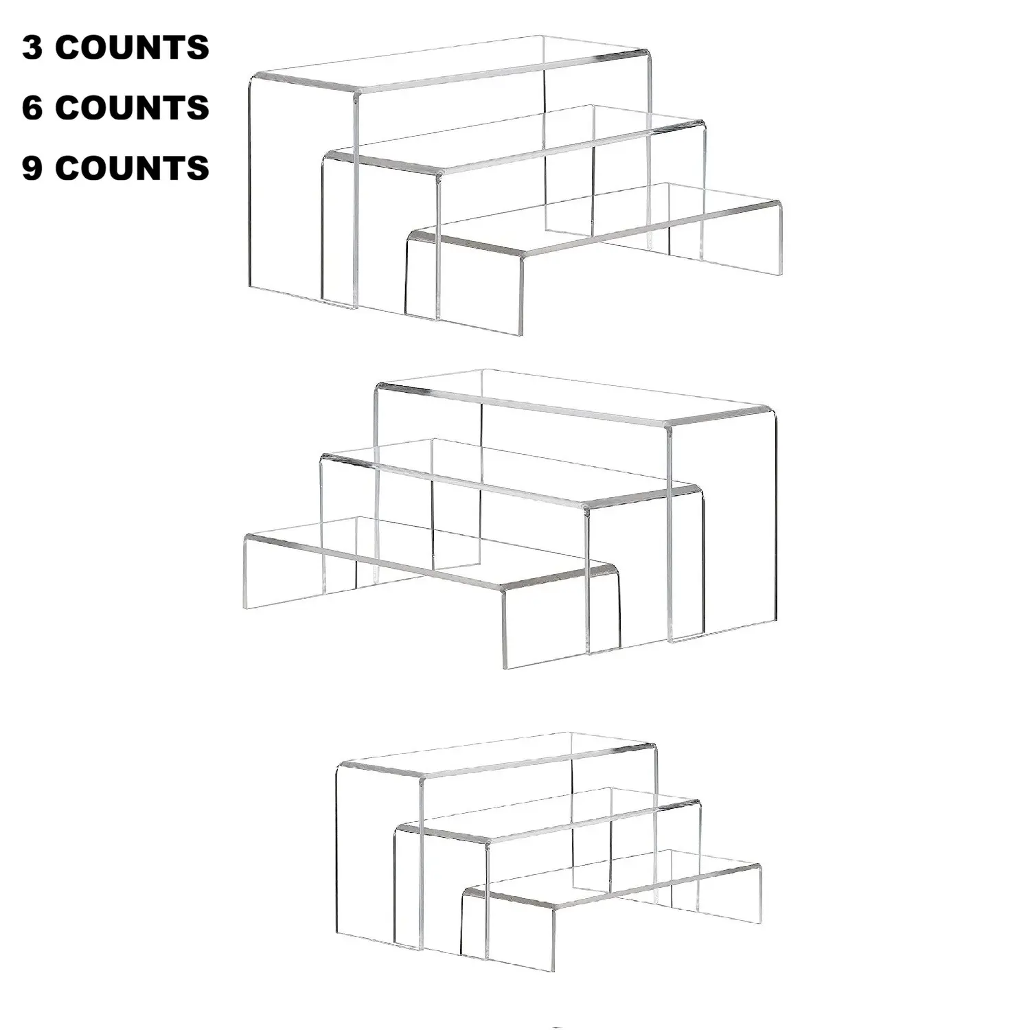 8"-12" Clear Cupcake Display Risers, 3 Tiers Rectangular Risers Display Stands Collectibles Jewelry Display Shelf Lego Display Shelves Risers(3/6/9pcs)