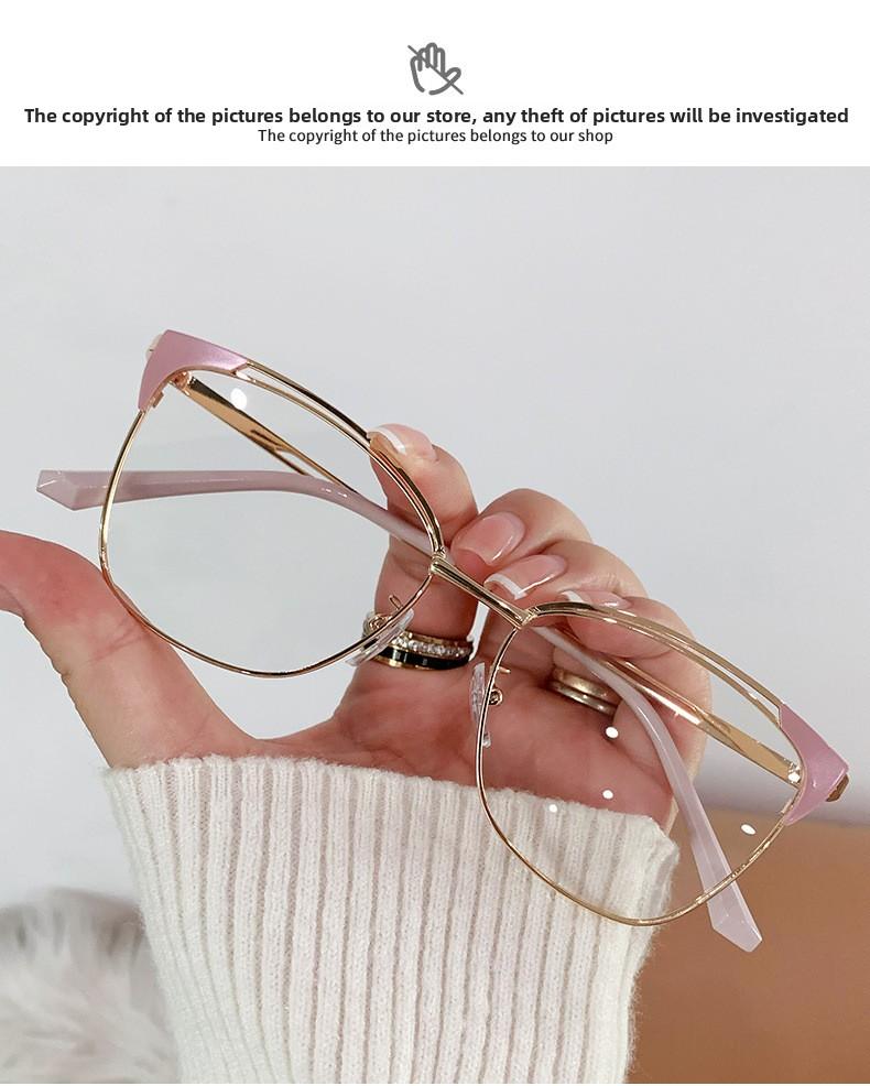 Fashionable new color-changing anti-blue light glasses, trendy metal hollow-out flat glasses frame, retro color-changing glasses