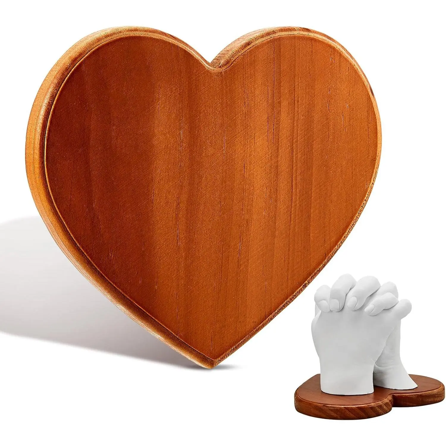 Teak Wood Rustic Heart-Shaped Base, 7.1x6.3 Inch Adult Hand Casting Kit Display Stand for Couple Hand Mold Sculpture, DIY Craft for Anniversary, Office Decor