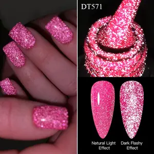 Meet Across 7ML Fluorescent Reflective Gel Nail Polish, Glitter Neon Semi Permanent, UV LED Gel Nail Art Varnish, Manicure