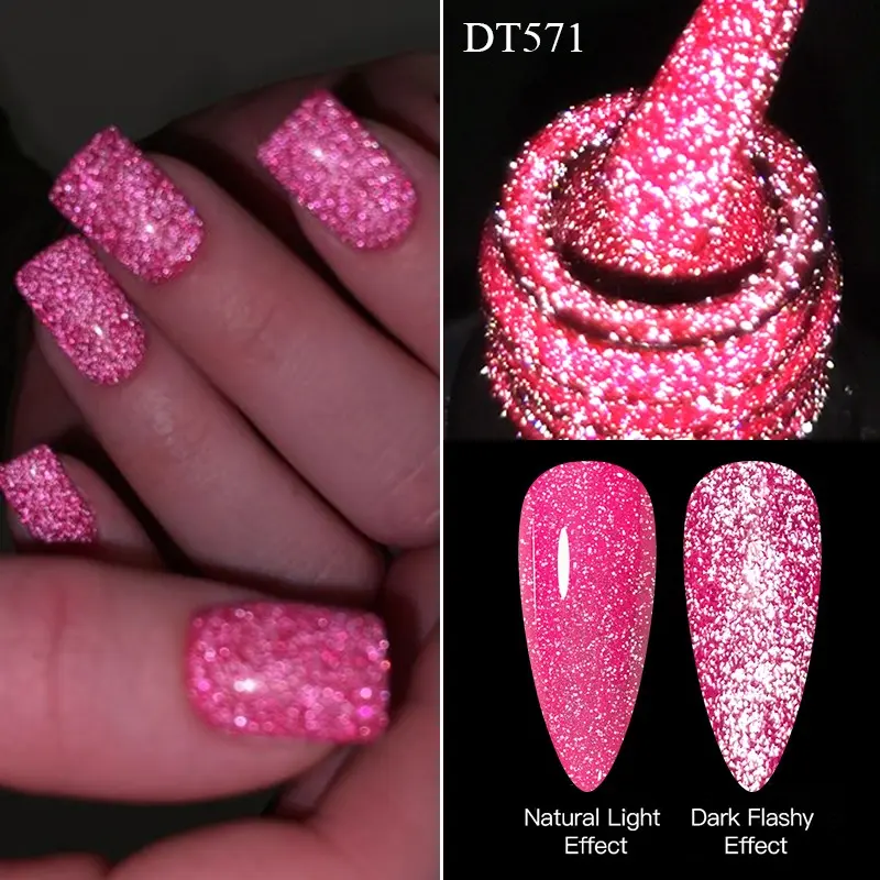 Meet Across 7ML Fluorescent Reflective Gel Nail Polish, Glitter Neon Semi Permanent, UV LED Gel Nail Art Varnish, Manicure, Cosmetic