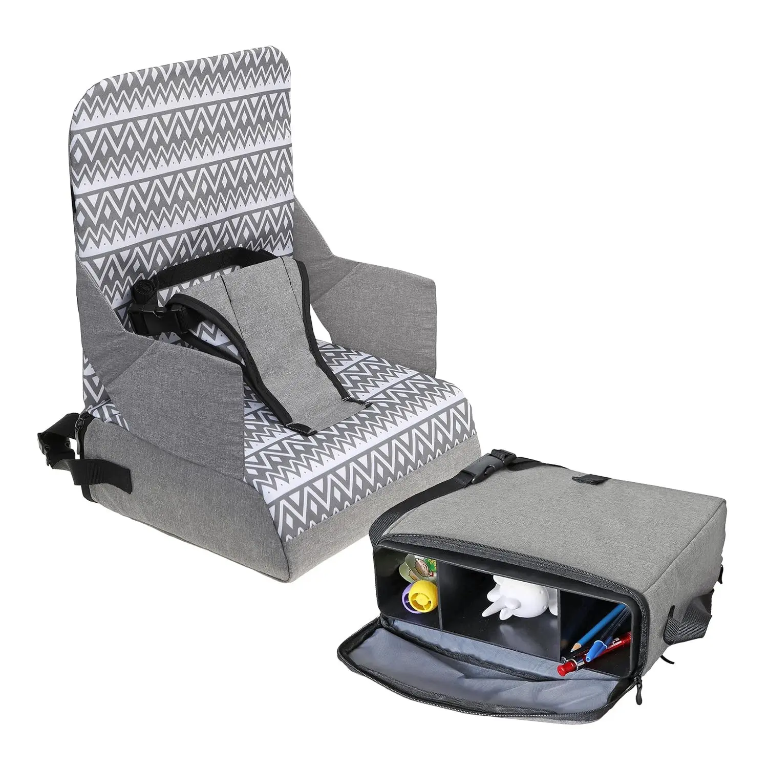 Grab ‘N Go Travel Booster Seat – Portable Toddler High Chair for Dining (6M-3Y) with Storage & Shoulder Strap