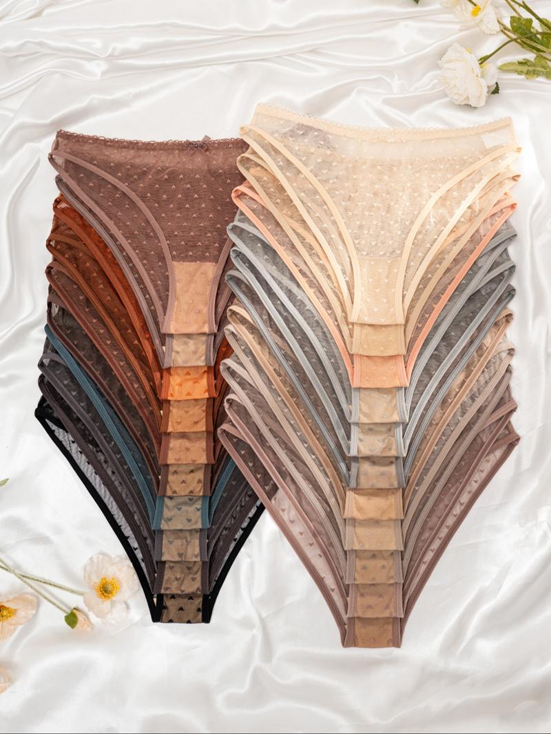 Women's 21pcs Heart Print Bow Decor Contrast Lace Knicker, Soft Comfy Breathable Panty for Daily Wear, Underwear for All Seasons