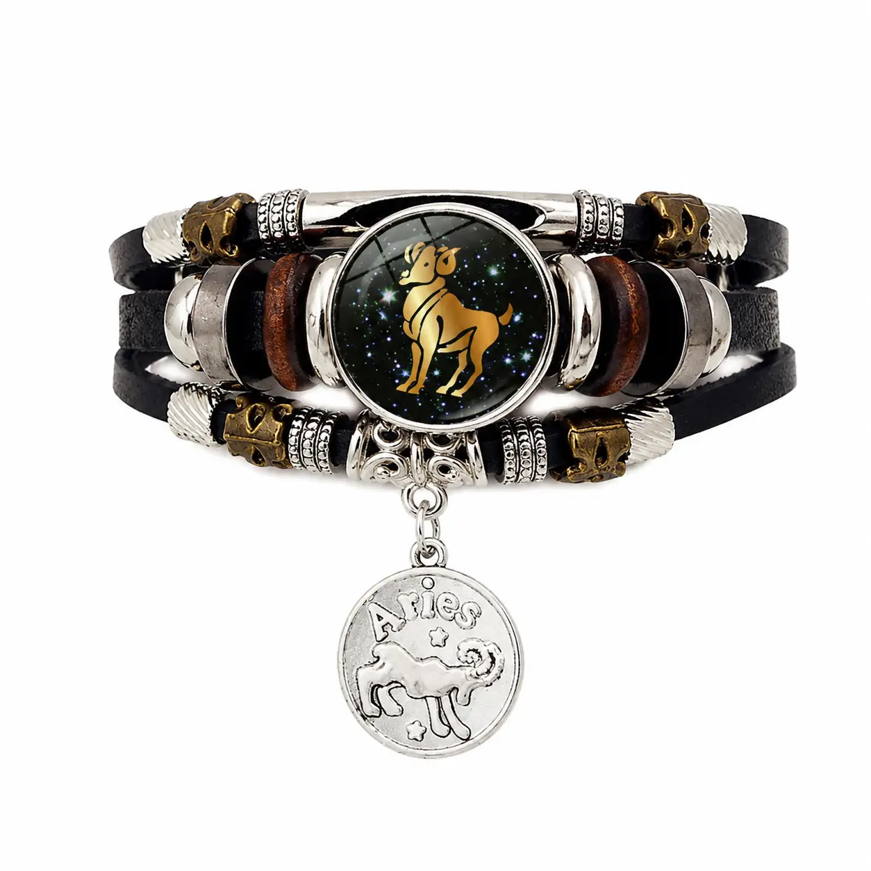 Handmade Multi-Layer Beaded Constellation Bracelet for Men and Women — Glow-in-the-Dark Zodiac Design with Genuine Leather Band, Adjustable Fit, Ideal Couple’s Gift or Personalized Astrology Jewelry
