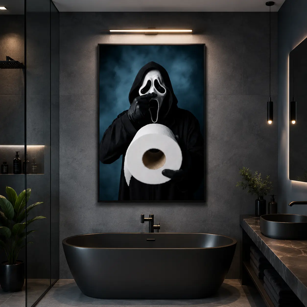 Funny Scream Bathroom Poster - Horror Movie Wall Art - Ghostface Wall Print, Scary Halloween Canvas Art, Black and White Bathroom Decor, Creepy Toilet Humor Poster, Gothic Wall Decor for Bedroom, Dorm, Man Cave, Horror Fan Gift