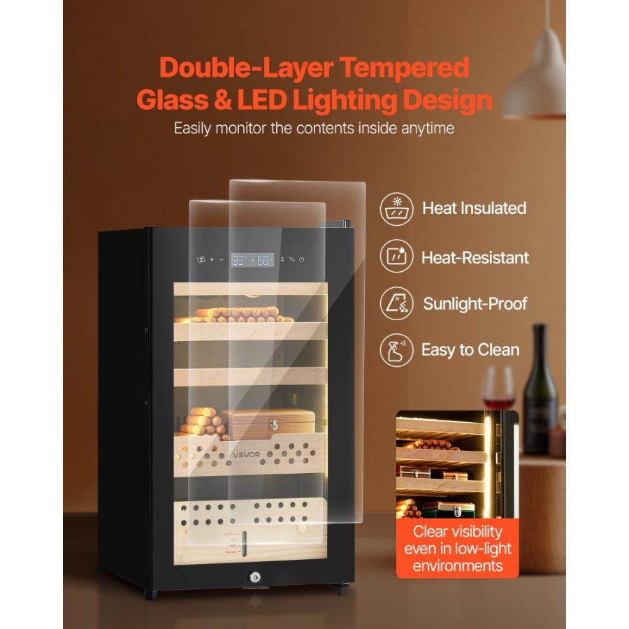 VEVOR Electric Humidor, 70L, 400 Counts Electric Cigar Humidor Cabinet with Compressor Cooling, Constant Humidity Temperature Control, Spanish Cedar Wood Shelves Drawers, 4 Layers, for Household