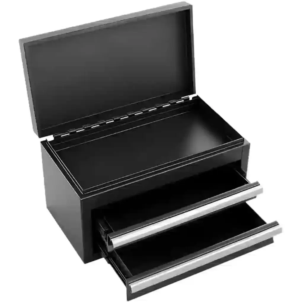 Portable Mini Metal Tool Chest, 2 Drawers With Ball Bearing Slides + Top Storage, Cold Rolled Steel Tool Box With PVC Drawer Liners, PP Feet Pads & Magnetic Tab