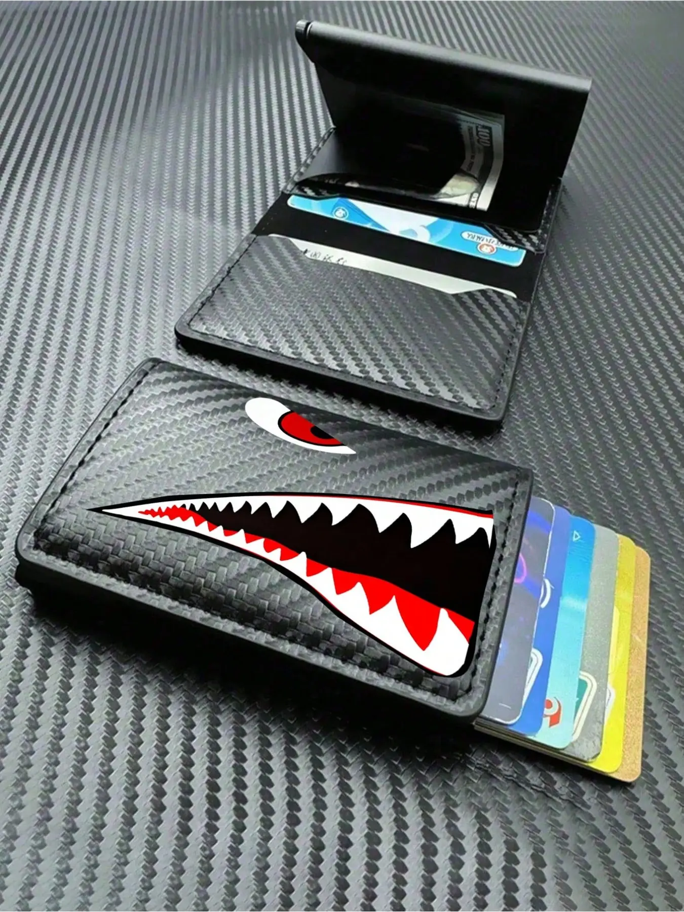 Men's Wallet, Shark Pattern RFID Blocking Leather Card Holder, Slim Multi-Card Business Wallet, Perfect Gift for Men