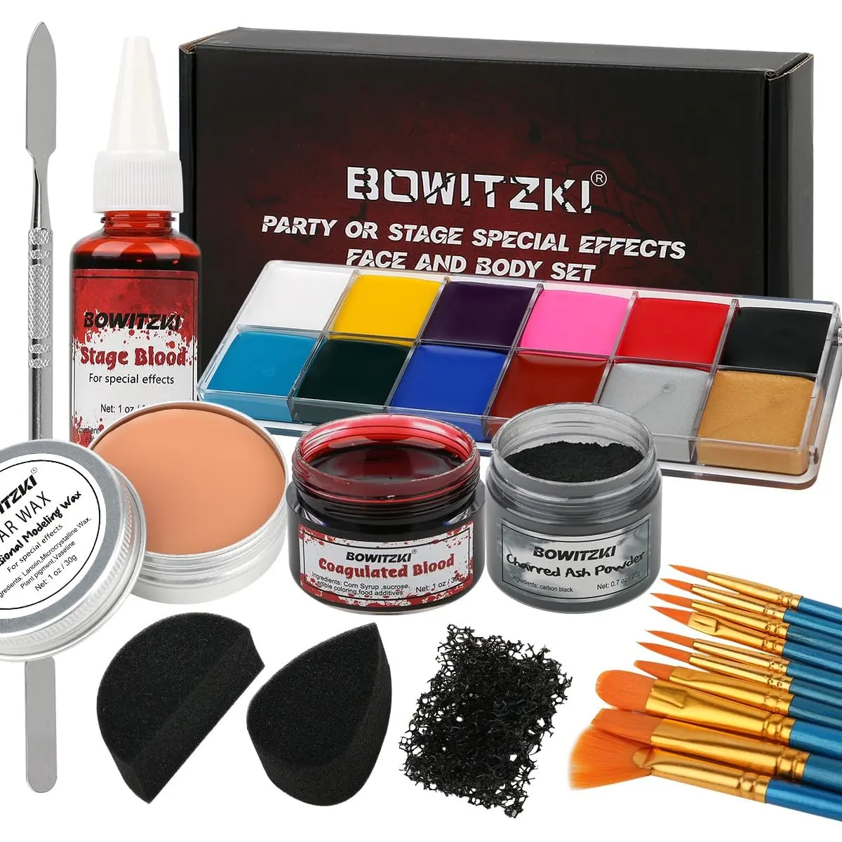Halloween Makeup Special Effects Oil Face Body Paint Fake Blood Scar Wax Charred Ash Powder with Sponges Brush Halloween Party SFX CosplayGift