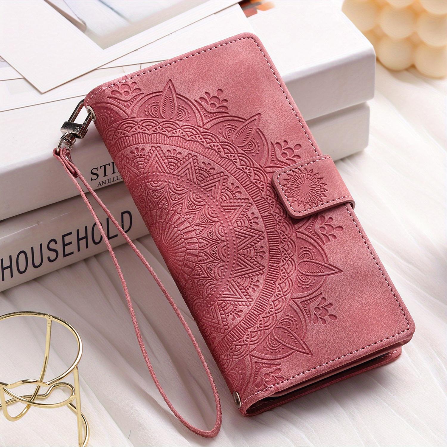 Pu Synthetic Leather Case for Various Iphone Models, Including 17, Air, 16e, 16, 15, 14, 13, 12 Mini, 11 Pro, X, Xs Max, Xr, 8, 7 Plus, Se, 5g From 2023 and 2020, Embossed Flower Design, Wallet with Card Holder