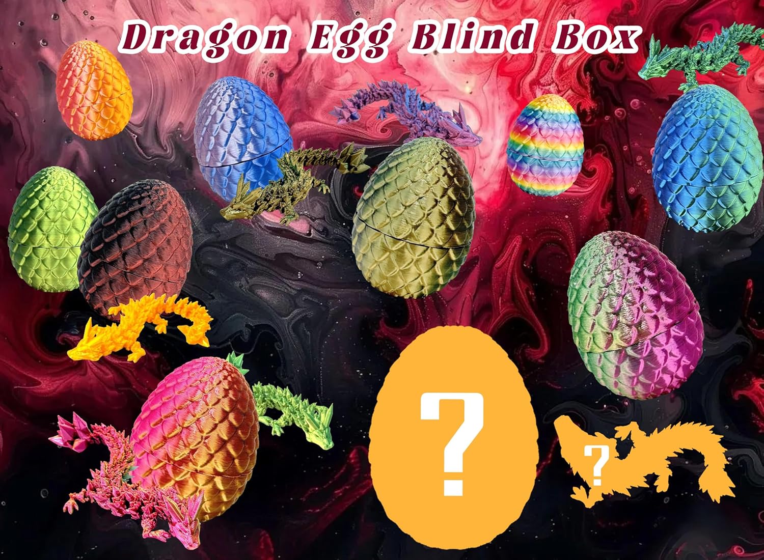 12 Pcs 3D Printed Dragon Eggs with Dragon Inside – Fantasy Collectible, Easter Home & Office Decor (Random Colorful)