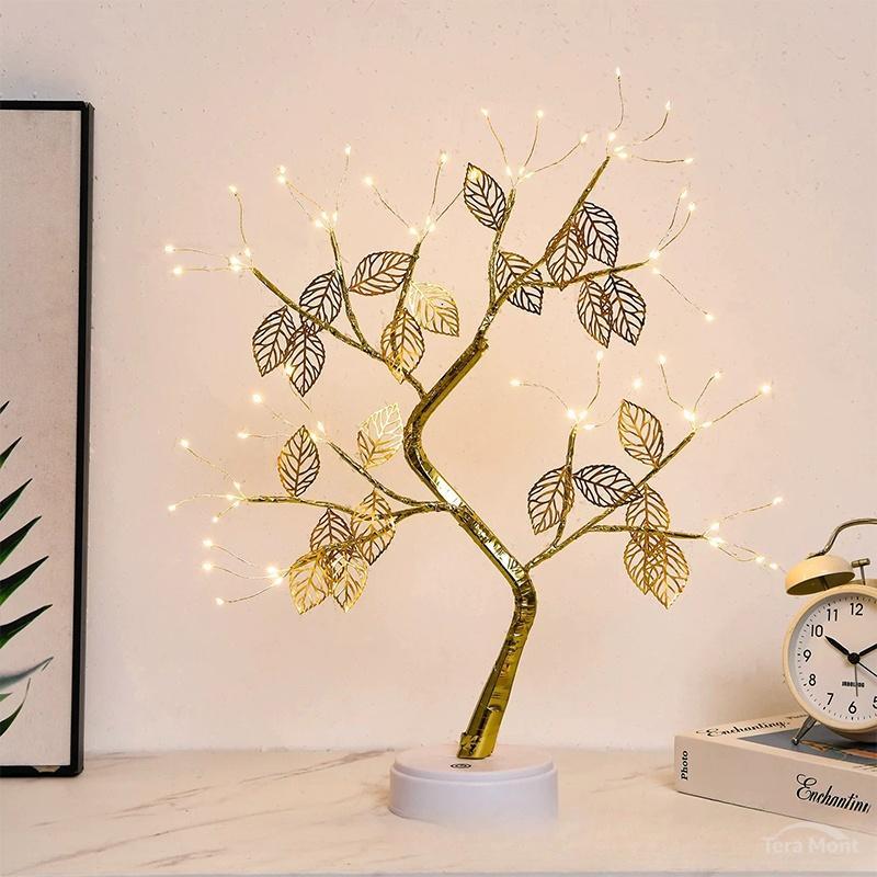 Dual Mode Touch Switch Gold Leaf Tree Light with 72 LED Copper Wire String Lights for Valentine Bedroom Christmas Decorative Lamp