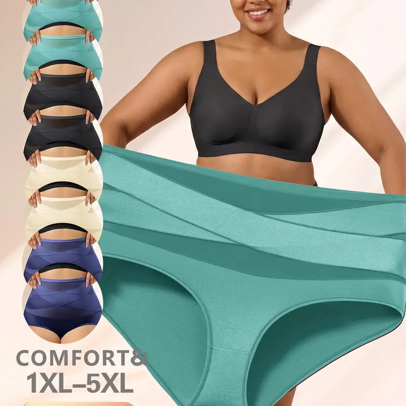 9pcs Comfortable Plus-Size Compression Shapewear Briefs, Breathable Women's Belly Control Underwear, High-Waisted Briefs for Everyday Wear