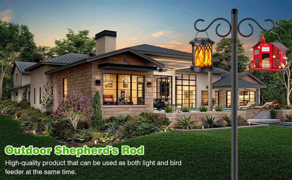 Double Shepherds Hooks for Outdoor,2 Pack 90 Inch Bird Feeder Pole with 5 Prongs Base,Heavy Duty Shepherds Hook,Suitable for Garden in Hanging Flower Basket,Lantern,Bird Nests (90 Inch)