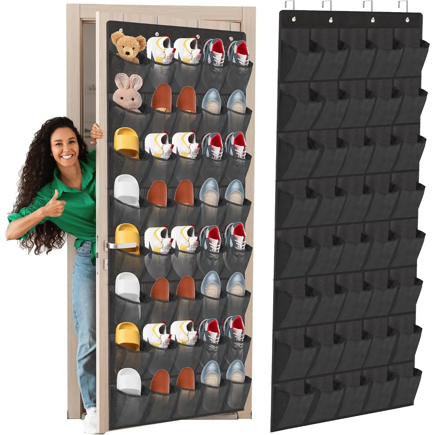 Over the Door Shoe Organizer, 40 Large Mesh Pockets  Shoe Rack Organizer for Closet Behind the Door Storage Holder for Entryway Bedroom Dorm Black