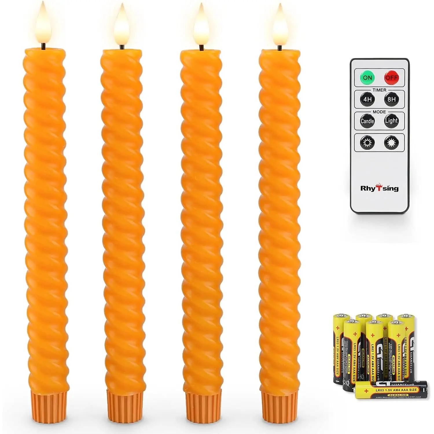 10" Orange Flameless Twisted Taper Candles with Timer,  Operated Spiral Led Candlesticks for Fall and Halloween, Remote &  Included - Set of 4