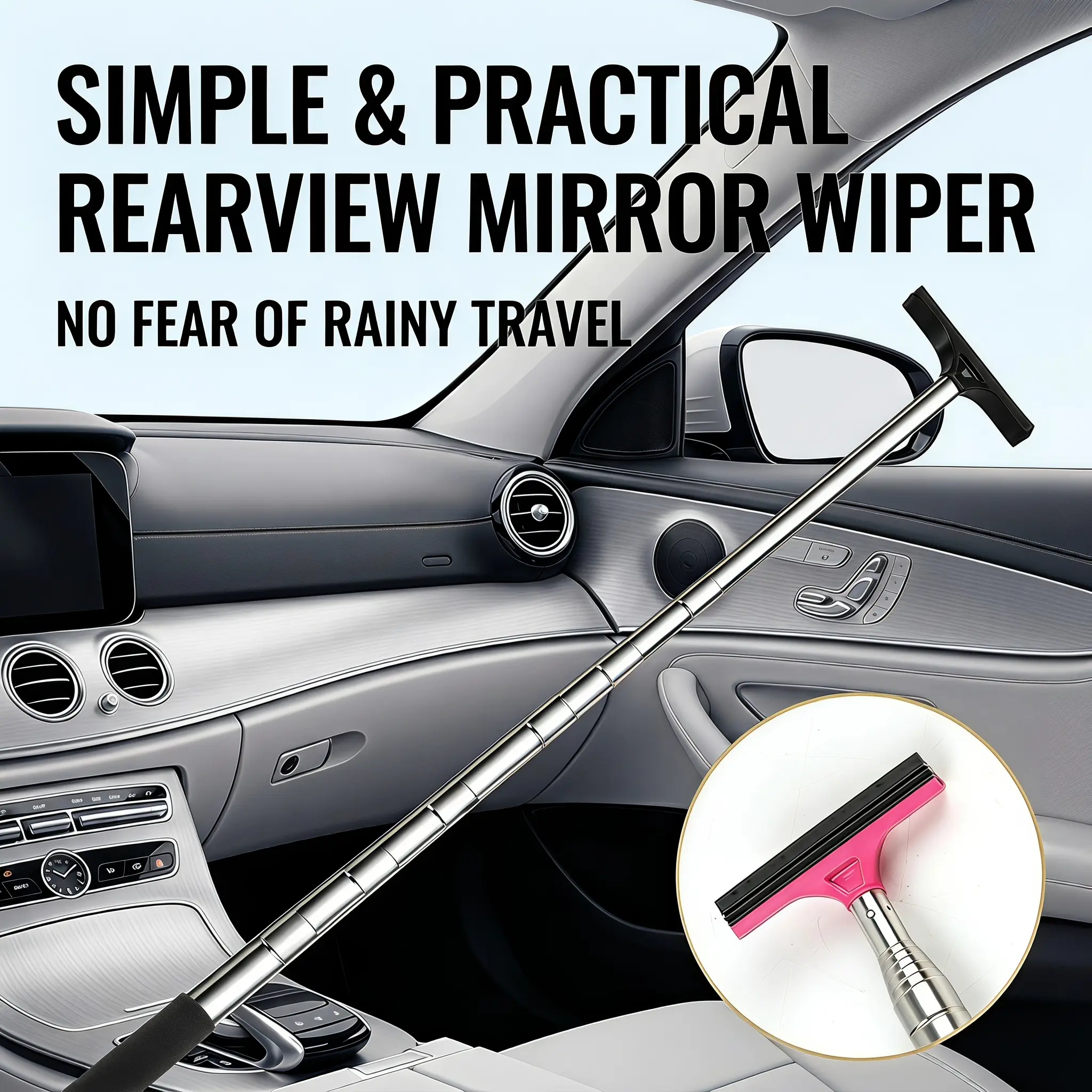 Portable Long-Handled Car Rearview Mirror Wiper, Retractable Auto Mirror Squeegee Cleaner and Glass Mist Cleaner, Professional Car Cleaning Tool, Car Wash Accessories, Car Cleaning Supplies, Car Detailing Products, Car Care Detailer-YY1