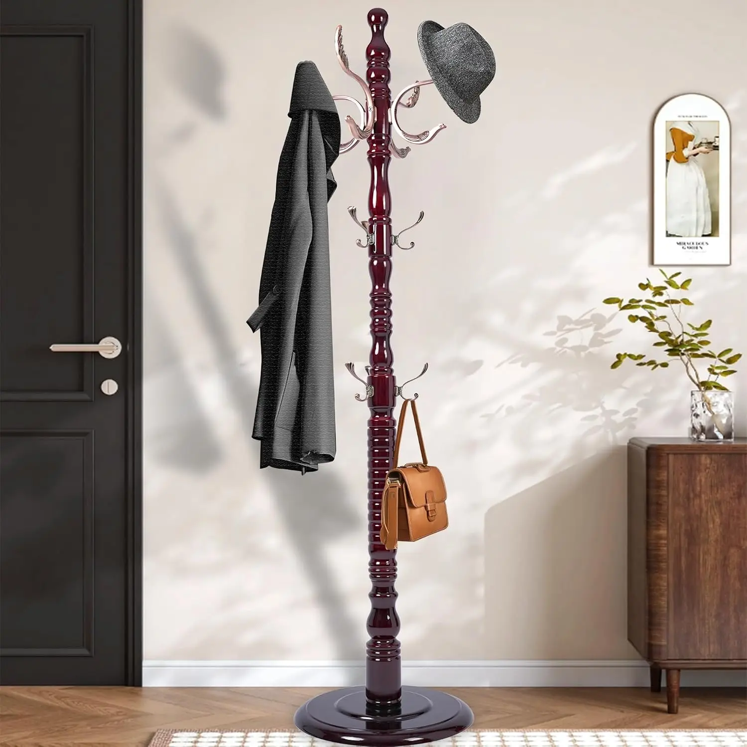 73''  Coat Racks Freestanding with 20 Metal Hooks, Solid  Coat Rack Hanger Stand with 3 Adjustable Size, Heavy Duty Coat Rack Tree for Entryway, Bedroom, Hallway, Office, Apartment