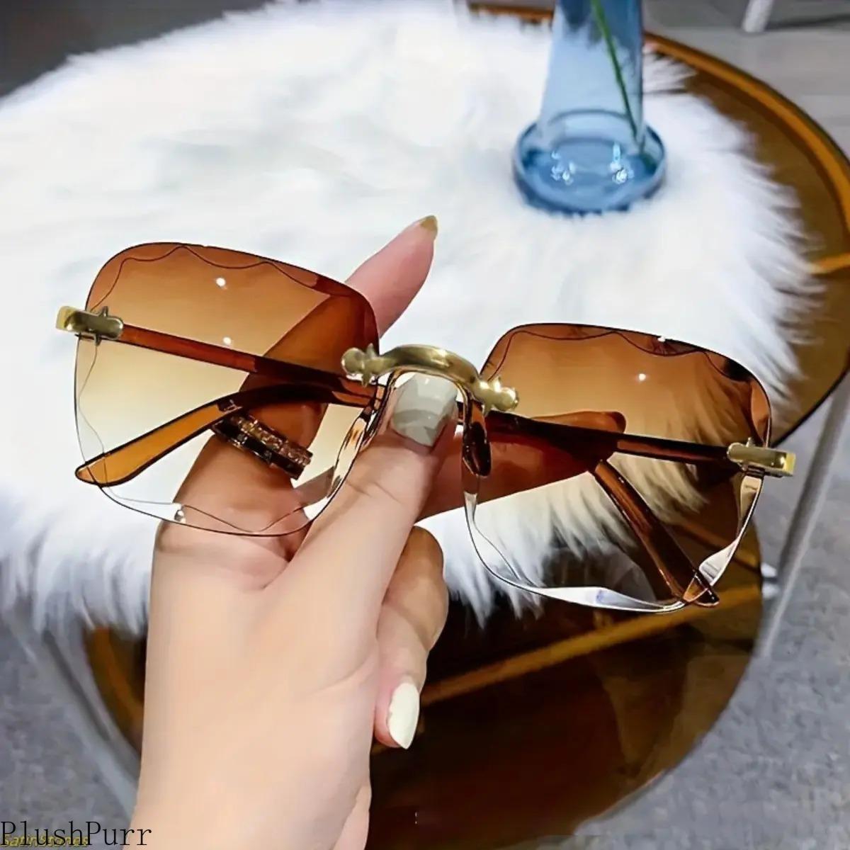 2026 new frameless trimmed sunglasses trendy sunglasses women's fashion i Korean version UV-proof sunglasses