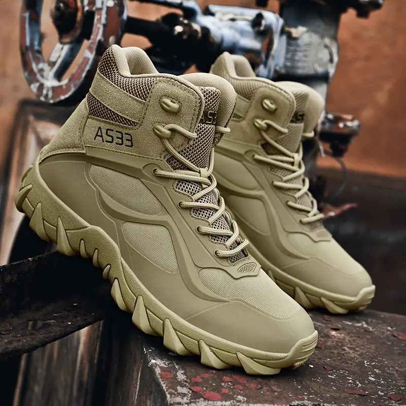 Tactical Boots for Men, Men'S Tactical Combat Boots Upper Side Zipper Non-Slip Rubber Sole Breathable Lightweight High-Top Boots for Hiking Work Outdoor Training Motorcycle All Season heavy duty