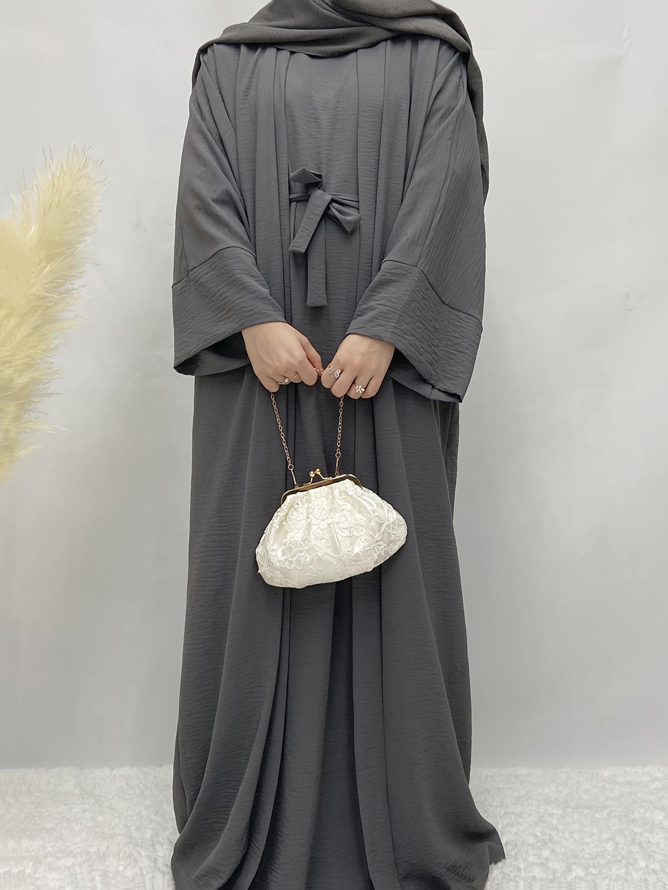 Muslim Lady 2pcs Abaya Set Eid Abaya Inner+open Abaya With Pocket