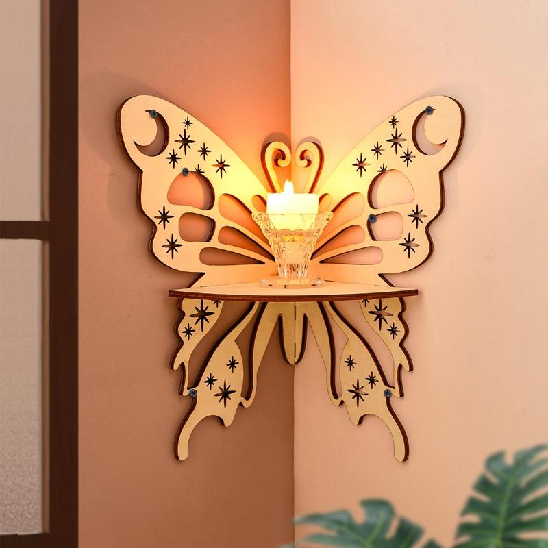 Wooden Butterfly Shaped Wall Mounted Storage Rack, 1 Count Hollow Out Design Wall Hanging Shelf, Wall Decor for Home Living Room Bedroom, Wall Mounted Organizer