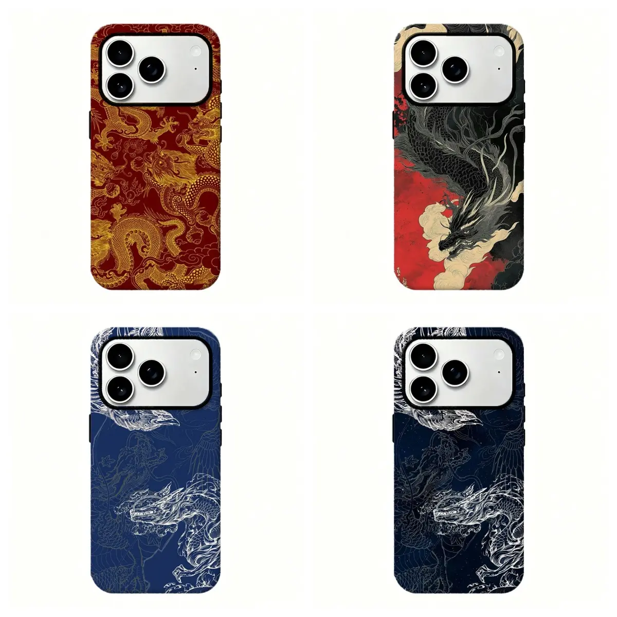 Dragon Phone Case|Red Black Dragon Cloud Art, Vintage Oriental Asian Aesthetic Protective Cover For iPhone 17 Pro Max 16 15 14 13 12 11 for Samsung S21 S22 S23 S24 S25 S26 Phone Case|Gift For Cat Lovers/Her/Girl