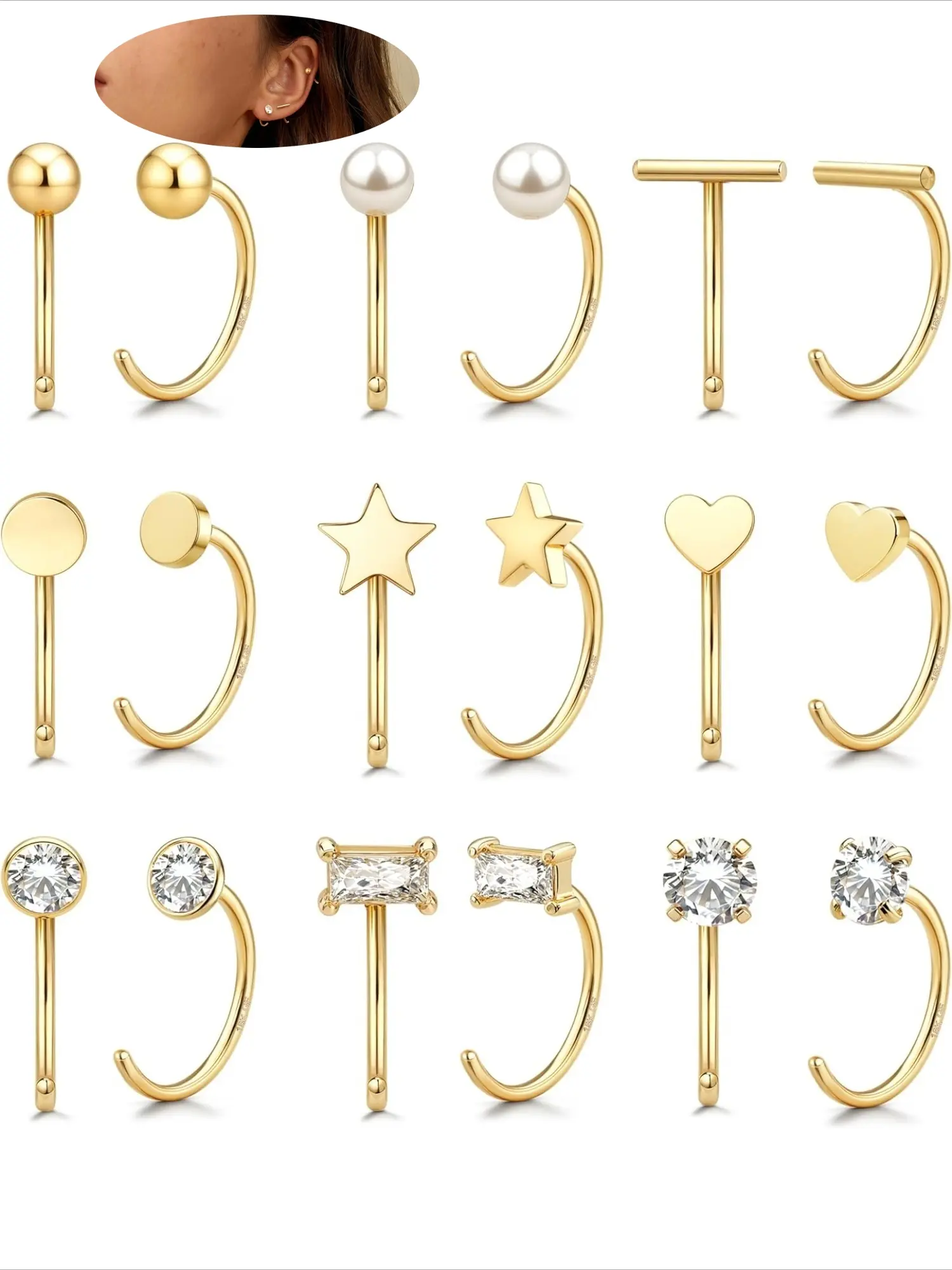 9 Pairs Stay Close Hoop Huggie Half Hoop Earrings Cartilage Helix Open Hugging for Women | Hypoallergenic Sensitive Ears 316L Stainless Steel Hoops Jewelry Set Trending Women's Day Gifts High Quality Earrings