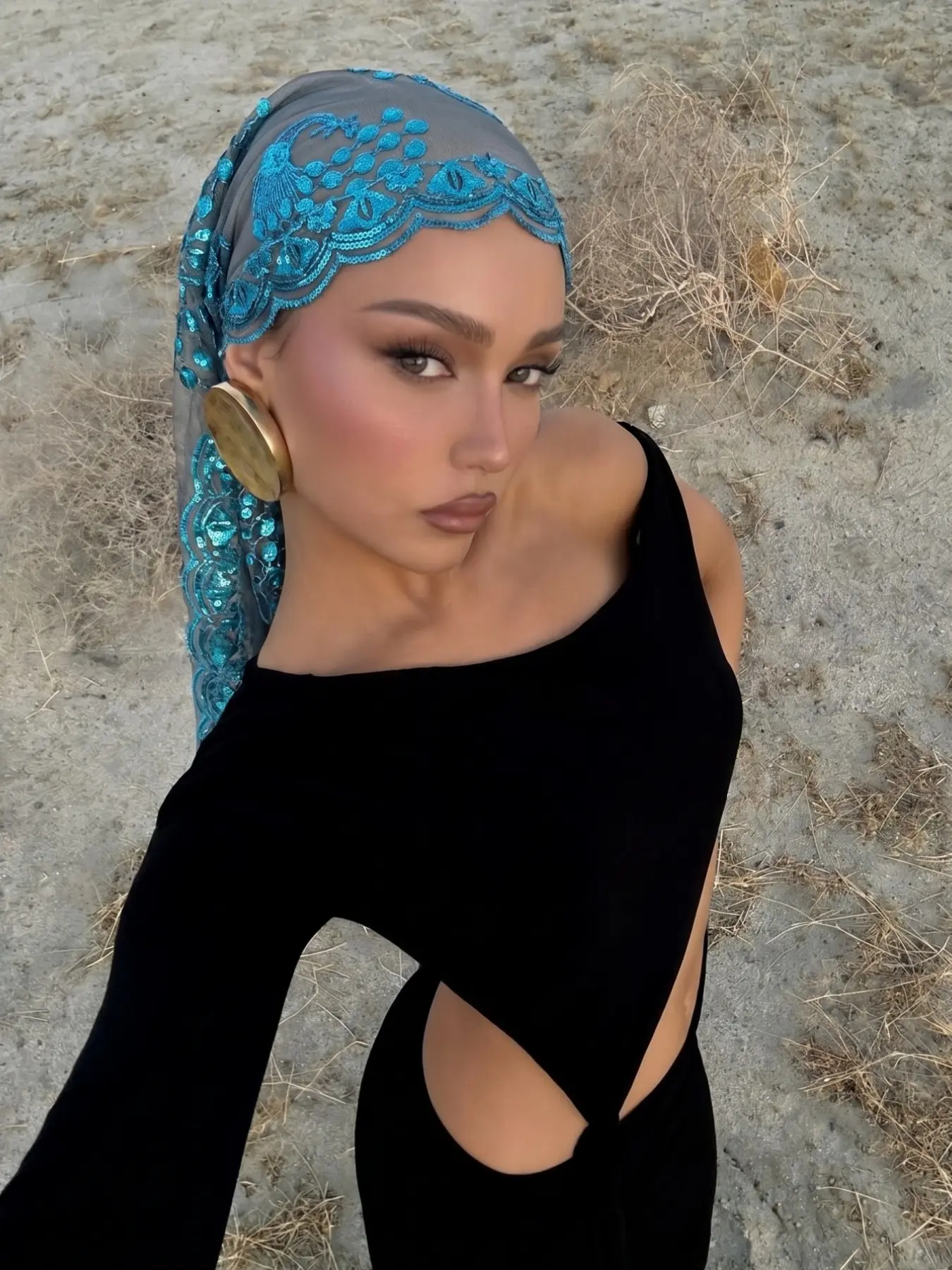 Solid Color Polyester Embroidered Sequin Scarf, Women's Summer Vacation Shawl, Fashion Elegant Accessory, Can Be Used as Headwrap