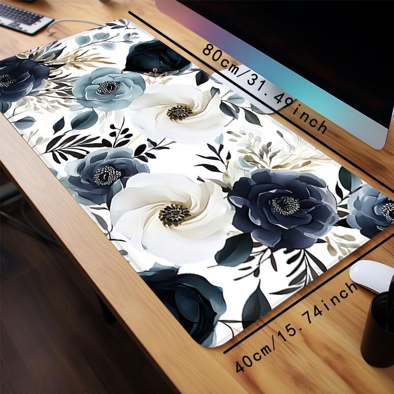 Creative Floral Pattern Mouse Pad, Multipurpose Large Rectangle Gaming Mouse Pad, Non-slip Rubber Base Stitched Edge Desk Pad For Desk Laptop Desktop, Durability Office Accessories, Desktop Accessory, Corporate Work Desk Accessories
