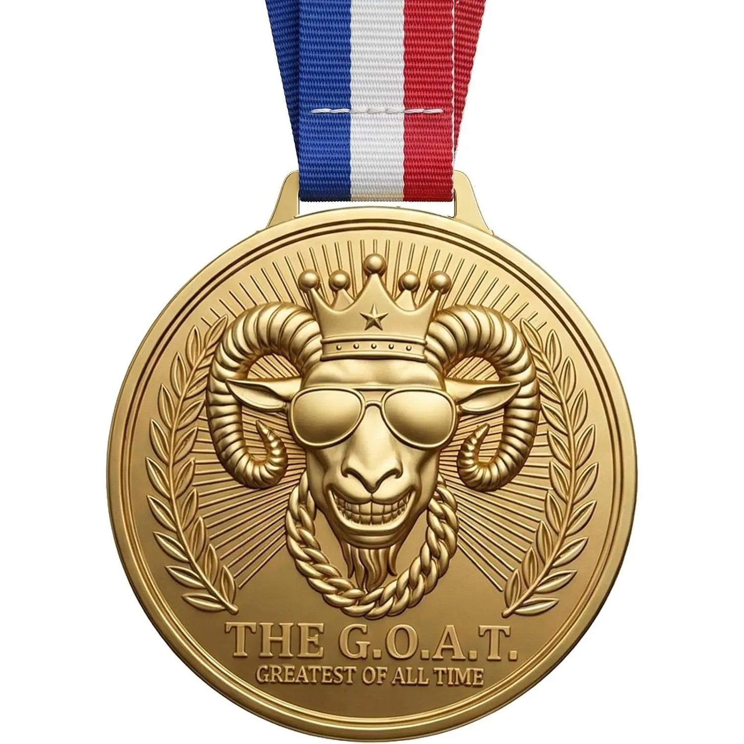Goat Medal - 3 Inch  Pendant with Award Ribbon,Greatest of  Time Awards Chain for Football, Basketball,MVP,Tournaments & Champions League Winners Trophy Gifts