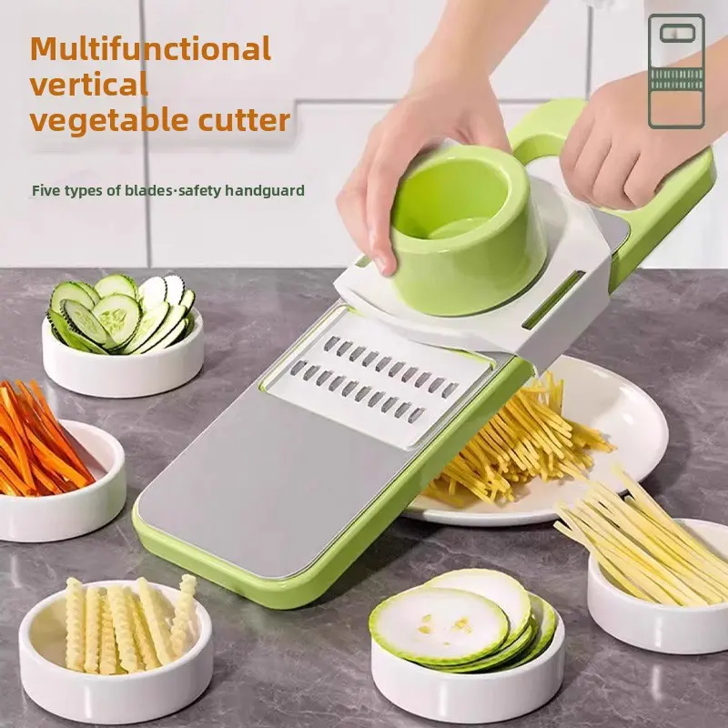 6-Piece Durable Multifunctional Vegetable Slicer Set - Interchangeable Stainless Steel Blades, Safe Hand-Held Grater for Potatoes & Carrots