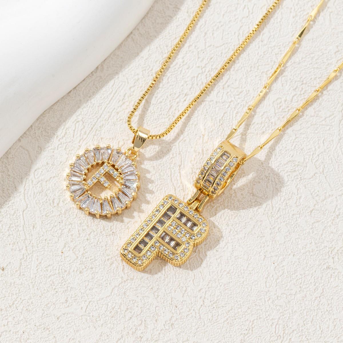 KATCH ME Women's Elegant 2-Pack Initial Letter Copper Pendant Necklaces, Rhinestone Stacking Necklace with Adjustable Chain, Basic 2 Set Jewelry Gift