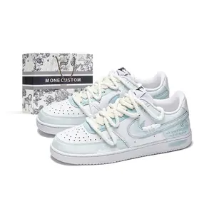 Nike Court Vision 1 Custom Sneakers for Men: Low-Top, Non-Slip, Cushioned, Blue and White Verifiable, with credentials and supporting global authentication
