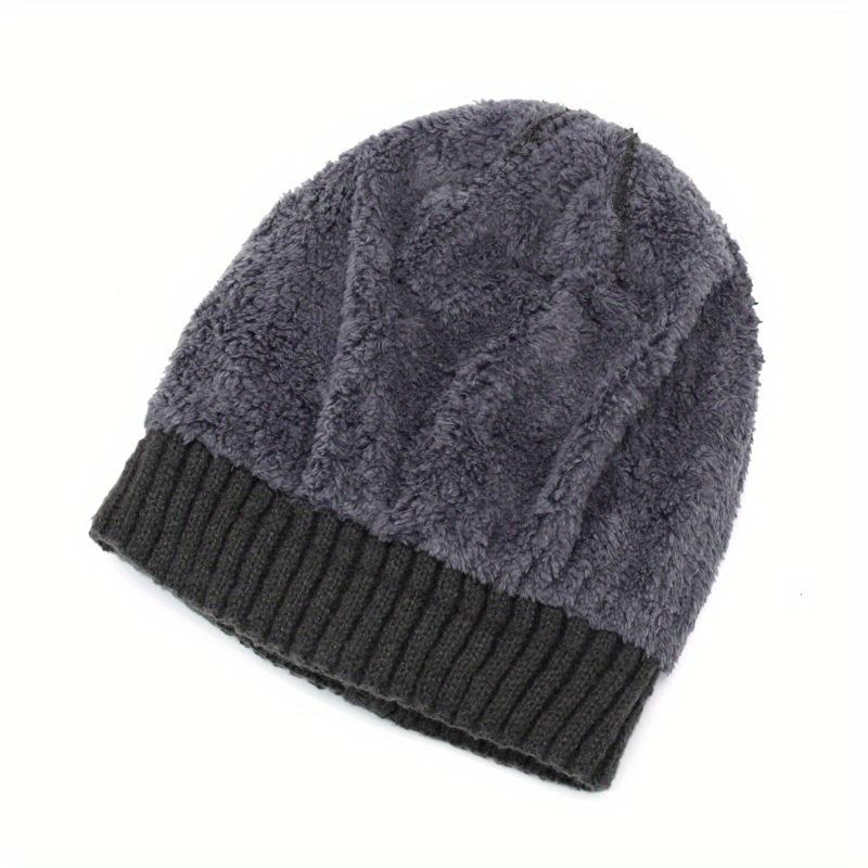 2 Pieces Men's Winter Fashion Fleece-Lined Thick Knitted Hat Outdoor Cycling Cold-Proof Large Head Circumference Knitted Hat Ski Hat